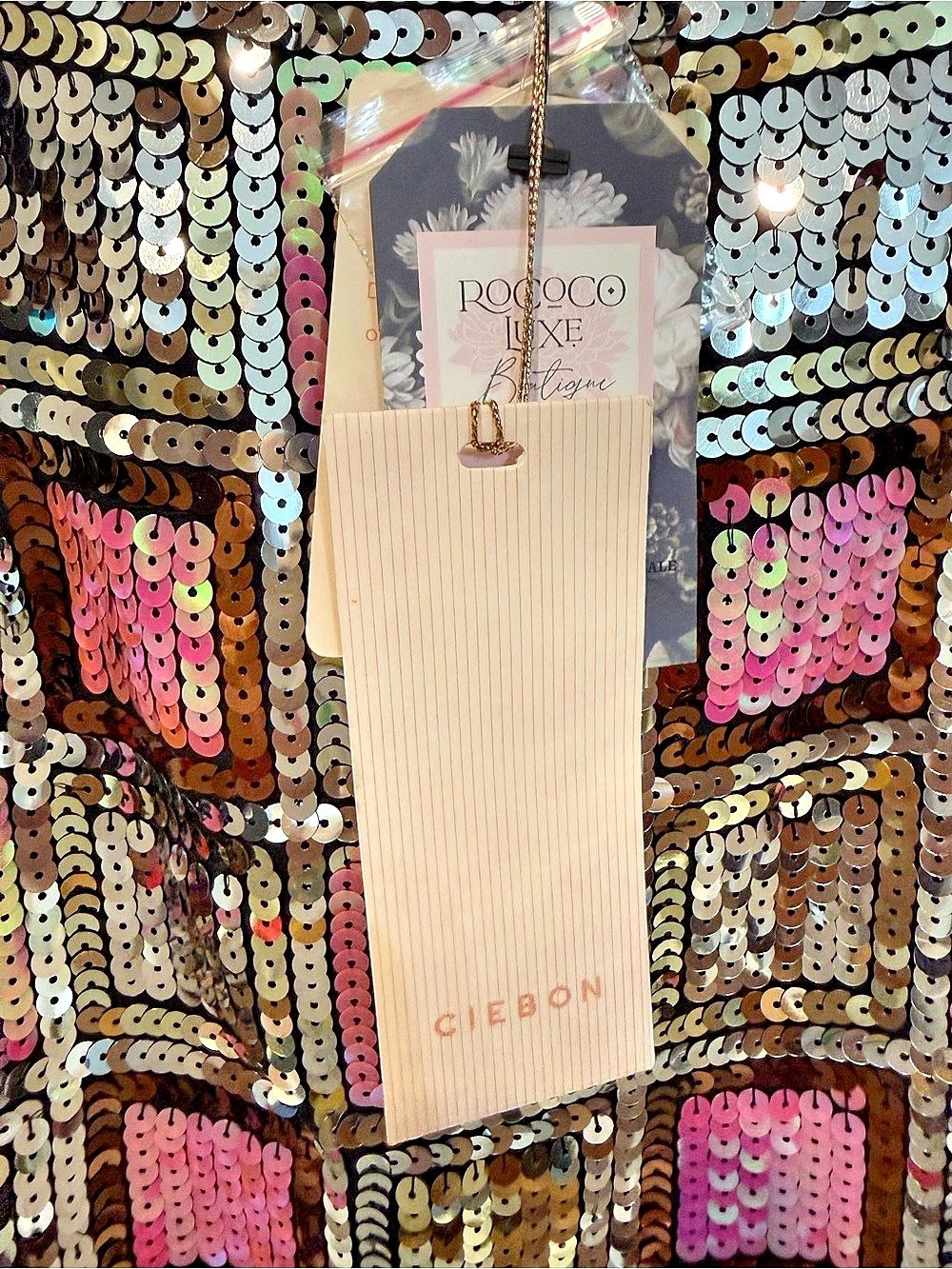 NWT CIEBON Sequin Mini Skirt Silver Pink bronze geometric lined Anthropologie M - Picture 6 of 15